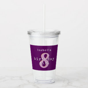 Verre En Acrylique Fille d'anniversaire Violet Nom Personnalisé Âge