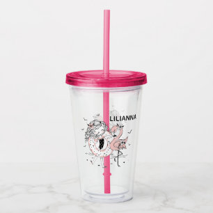 Verre En Acrylique Fille et Flamant rose