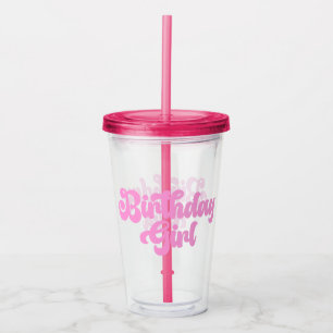 Verre En Acrylique Fille rose Anniversaire Fille Anniversaire