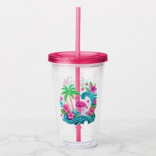 Verre En Acrylique Flamant rose de néon tropical