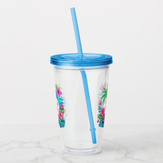 Verre En Acrylique Flamant rose de néon tropical (Gauche)