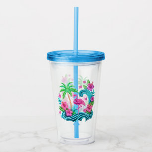 Verre En Acrylique Flamant rose de néon tropical