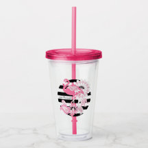 Flamant Rose Fantaisiste Rayures Noires et Blanche