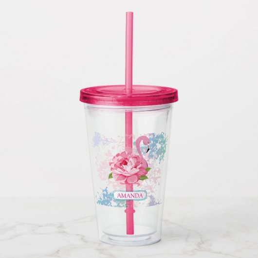 Verre En Acrylique flamant rose monogramme (Devant)