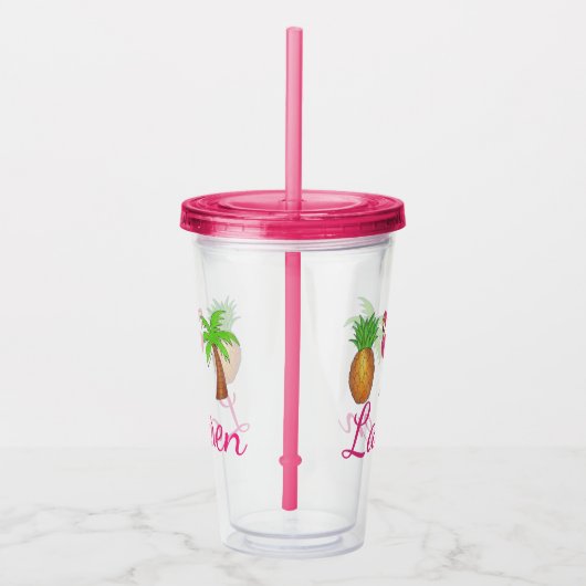 Verre En Acrylique Flamant rose rose ananas Tropical Palm Tree (Droite)