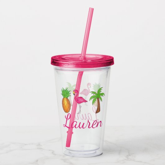 Verre En Acrylique Flamant rose rose ananas Tropical Palm Tree (Dos)
