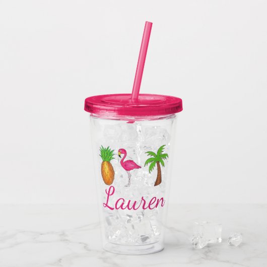 Verre En Acrylique Flamant rose rose ananas Tropical Palm Tree (Dos glace)