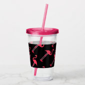 Verre En Acrylique Flamants roses roses sur Noir Personnalisé (Dos)