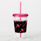 Verre En Acrylique Flamants roses roses sur Noir Personnalisé (Devant)