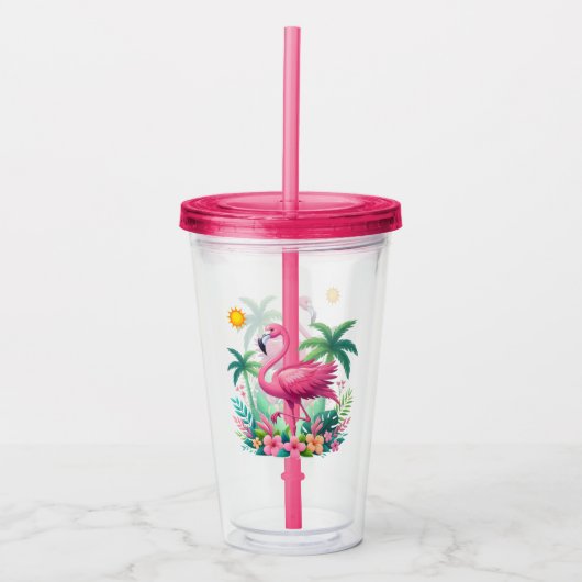 Verre En Acrylique Flamingo rose tropicale/Floride (Devant)