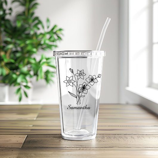 Verre En Acrylique Fleur de naissance personnalisée avec nom Proposit