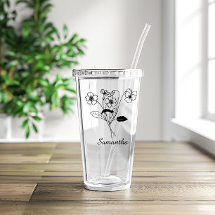 Verre En Acrylique Fleur de naissance personnalisée avec proposition