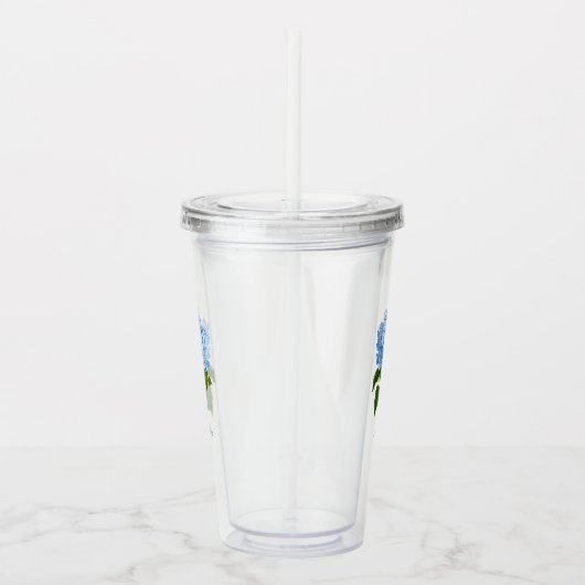 Verre En Acrylique Fleur d'Hydrangée Bleue Classique avec nom (Droite)