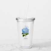 Verre En Acrylique Fleur d'Hydrangée Bleue Classique avec nom (Dos)