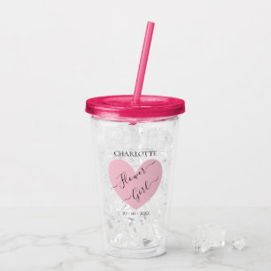 Verre En Acrylique Fleur Fille Coeur Rose Fête de Mariage Personnalis