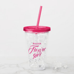 Verre En Acrylique Fleur Nom Fille Mariage rose nuptiale cadeau