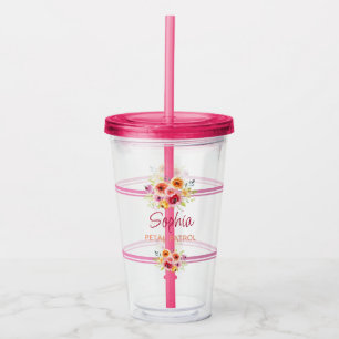 Verre En Acrylique Fleur personnalisée Mariage cadeau Fuchsia rose