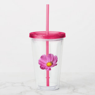 Verre En Acrylique Fleur Rose Vibrante Avec Une Abeille Par Une Journ
