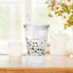 Verre En Acrylique Fleurs sauvages violettes aquarelle