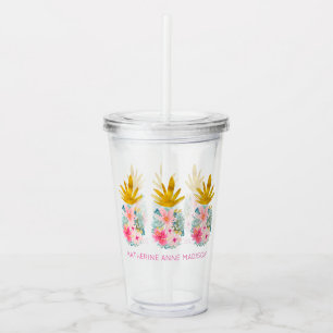 Verre En Acrylique Fleurs tropicales roses et ananas