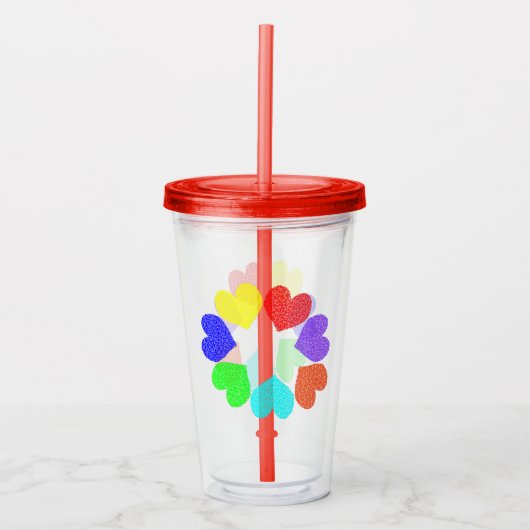 Verre En Acrylique Floral Rainbow Love Hearts (Devant)