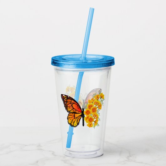 Verre En Acrylique Flower Butterfly with Yellow California Poppy (Dos)