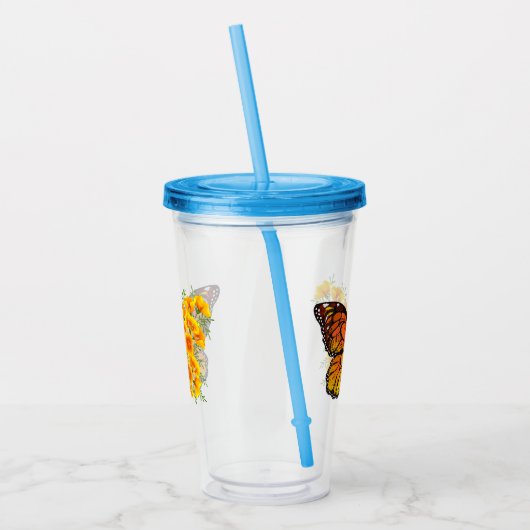 Verre En Acrylique Flower Butterfly with Yellow California Poppy (Gauche)