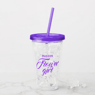 Verre En Acrylique Flower Girl Nom Purple Script Mariage nuptiale Cad