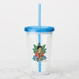 Verre En Acrylique Frida Kahlo Graphisme floral coloré