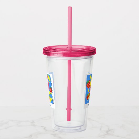 Verre En Acrylique Fun Popsicle rose et fraises Bonjour été (Droite)