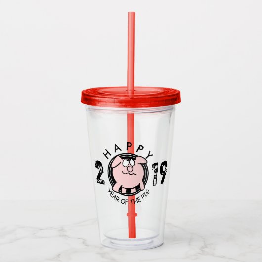 Verre En Acrylique Funny 2 Cartoon Pig Année coutume 2019 A Tumbler (Devant)