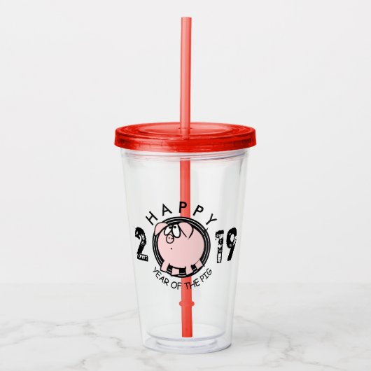Verre En Acrylique Funny 4 Cartoon Pig Année coutume 2019 A Tumbler (Devant)