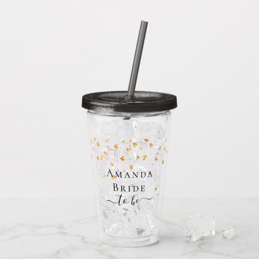 Verre En Acrylique Futur mariée paillettes de coeurs dorés nom (Dos glace)