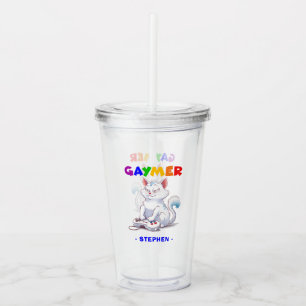 Verre En Acrylique Gaymer - Rainbow Gaming Cat avec console LGBTQ