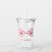 Verre En Acrylique Girly Pink Bow With Name Preppy Custom 16oz, Clear (Devant)