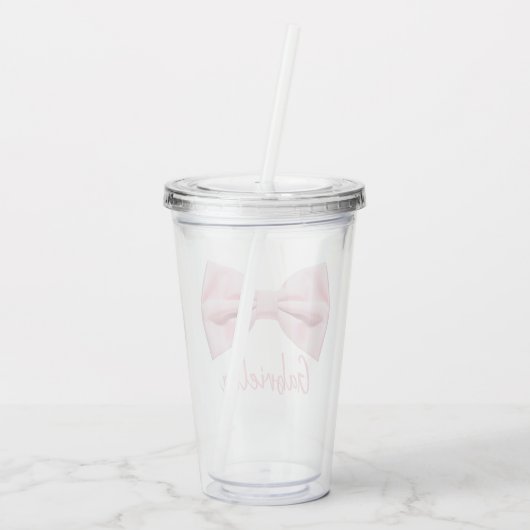 Verre En Acrylique Girly Pink Bow With Name Preppy Custom 16oz, Clear (Dos)