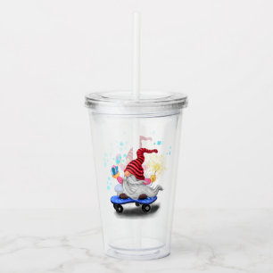 Verre En Acrylique Gnome de Patinage en Tumpler Acrylique de Noël ave