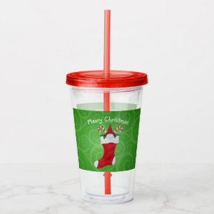 Verre En Acrylique Gnome mignon dans un bas de Noël rouge avec des to