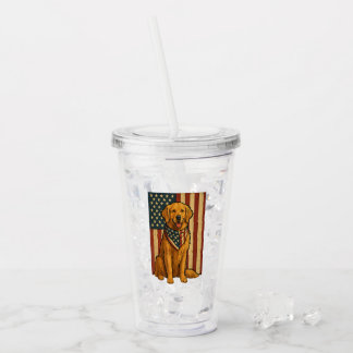 Verre En Acrylique Golden Retriever Drapeau Américain