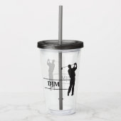 Verre En Acrylique Golfeur de silhouette noire Monogramme (Devant)