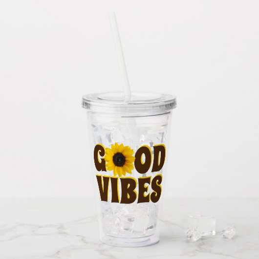 Verre En Acrylique Good Vibes | Tournesol jaune vif (Devant glace)