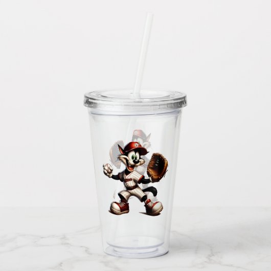 Verre En Acrylique Goofy Cat Baseball Pitcher Monte (Dos)