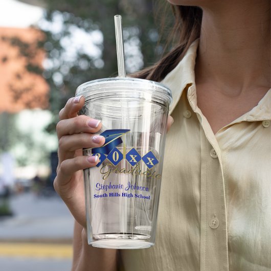 Verre En Acrylique Graduation Party Blue Gold Personnalisé