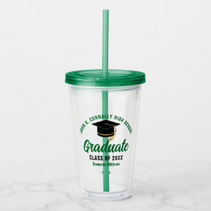 Verre En Acrylique Green Graduate Parti de Graduation Personnalisée