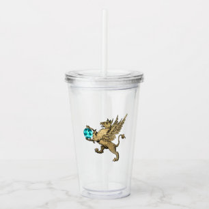 Verre En Acrylique Griffon Héraldique Sarcelle et Or et Gemme d'Aigue
