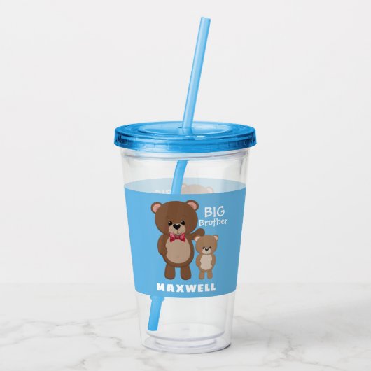 Verre En Acrylique GROS FRÈRE Teddy Nom de l'ours Bleu (Dos)