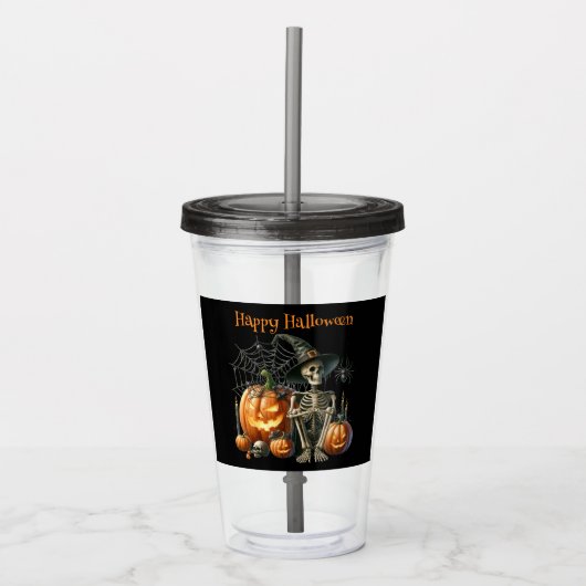 Verre En Acrylique Halloween Citrouilles de squelette (Devant)