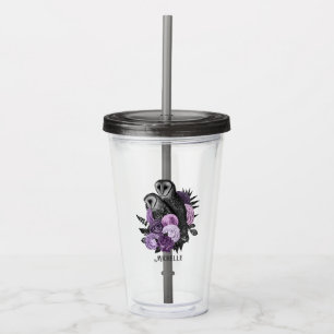 Verre En Acrylique Hiboux gothiques glamour à fleurs violettes