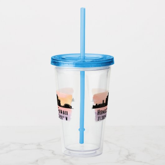 Verre En Acrylique Honolulu Skyline Latitude et Longitude (Droite)