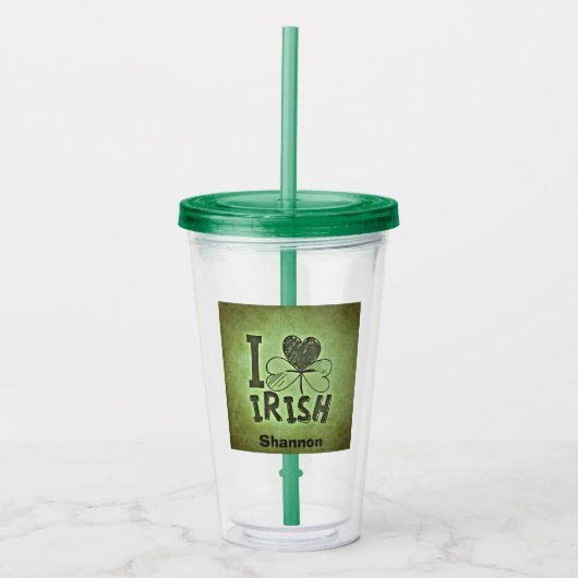 Verre En Acrylique I Heart Irlandais Nom du Shamrock Monogram Initial (Devant)
